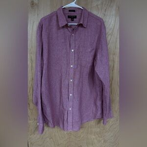 Banana Republic Shirt Mens XL Burgundy Red Button Up Linen Blend Slim